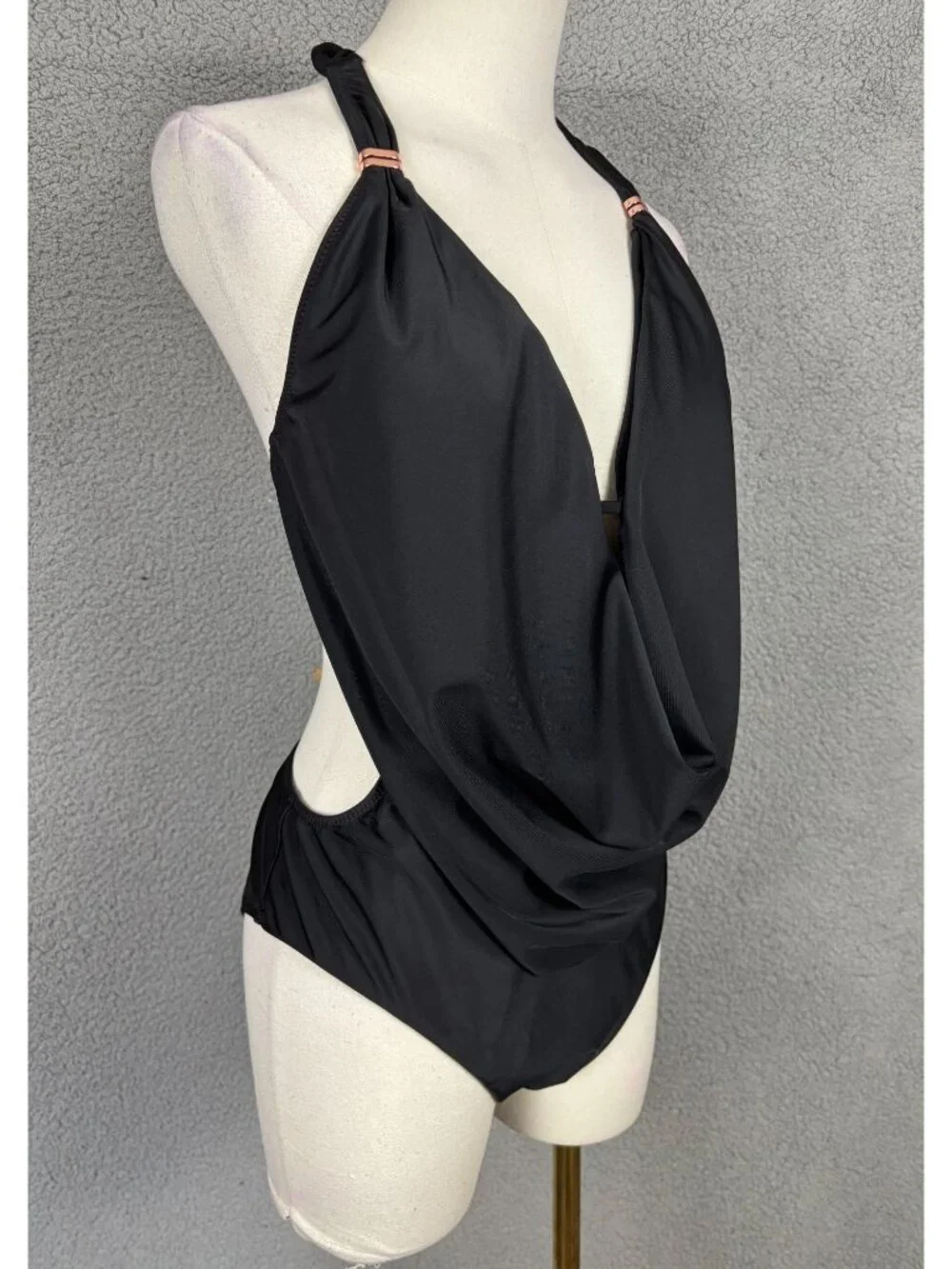 Bar III Women's  Cowlneck One Piece Swimsuit Black Size Large New With Tags.